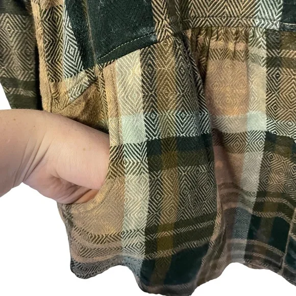 Free People Brown Plaid Flannel Button Up Pockets Long Blouse XS - Picture 4 of 6